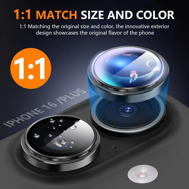 Image of Skinomi Camera Lens Protector Compatible with iPhone 17 /16 / 16 plus [Anti-Scratch] Premium Tempered Glass Film Aluminum Alloy Lens Ring Cover -Desert Titanium