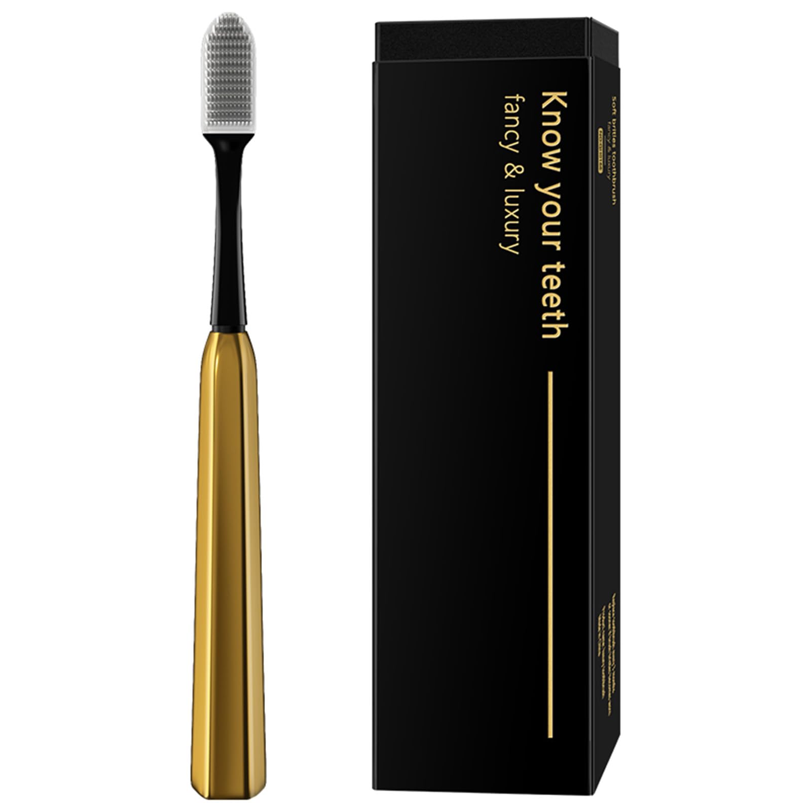 Z-VAPRESS Cepillo de dientes de viaje de cerámica dorado chapado en oro con 2 cabezales de repuesto gratis con cerdas blancas de silicona suave