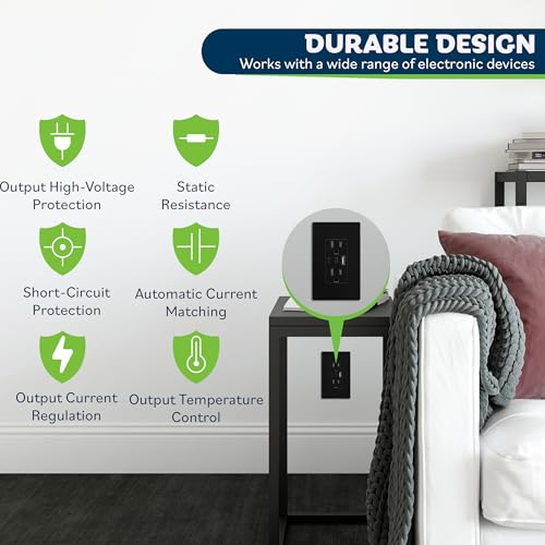 Image of TOPGREENER 4.2A 3-Port Type C USB Outlet, 15 Amp Receptacle Plug, Charging Power Outlet with Dual Type C&A Ports, Screwless Wall Plate Included, UL Listed, Residential Grade, Black