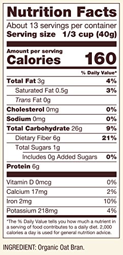 Bob\'s Red Mill Organic Oat Bran, 18oz (Pack of 4) - Non GMO, Vegan, Kosher