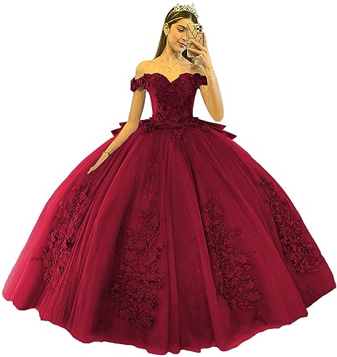 XYAYE Off Shoulder Quinceanera Dresses Ball Gown Sparkly Lace Appliques Sweet 15 16 Dresses Princess Prom Gowns