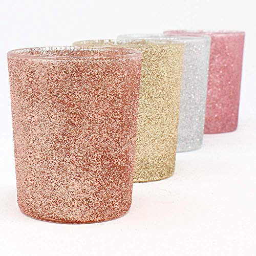 Just Artifacts Glitter Votive Candle Holder 2.75" H (12Pcs, Glitter Rose Gold) - Votive Tealight Candle Holders For Weddings, Parties And Home Decor #TOP2