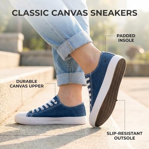 Image of Canvas Shoes for Women, Women's Fashion Sneakers | Casual Low Top, Lace Up, Rubber Sole, Canvas Upper, Cushioned Insole