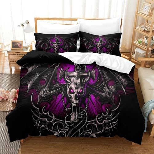 Parure de lit microfibre 3D effet super douce et housse couette crâne - 3