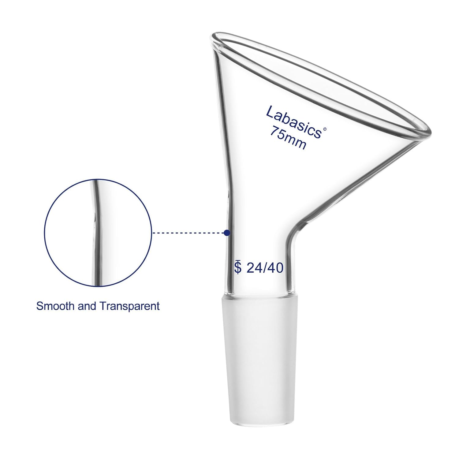 Labasics Glass Oblique Powder Funnel, Short Stem, Top Diameter with 24/40 Inner Joint, Chemical Resistant Filter Funnel for Laboratory Use, 2.95 inch