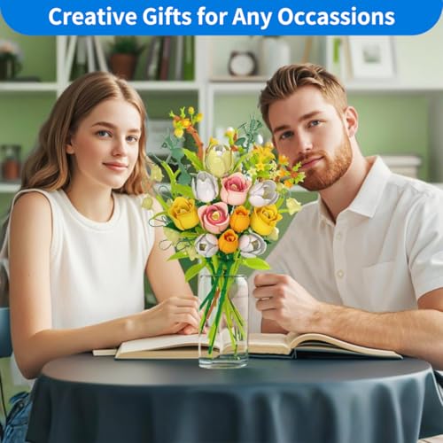 Pink Roses Flower Bouquet Building Set for Adults, Artificial Flower Compatible with Lego Flowers Botanicals, Christmas & Valentine's Day, Birthday Gifts for Women & Men, Home Decor — view 6