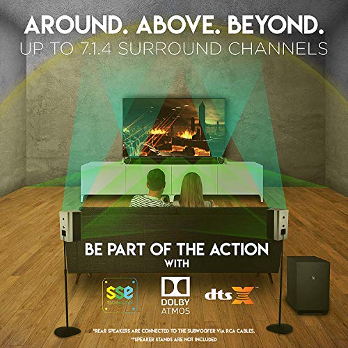 Nakamichi Shockwafe Pro 7.1.4 Channel 600W Dolby Atmos Soundbar with 8" Wireless Subwoofer, 2 Rear Surround Speakers. Experience True 360° Cinema Surround with This Plug and Play Home Theater System