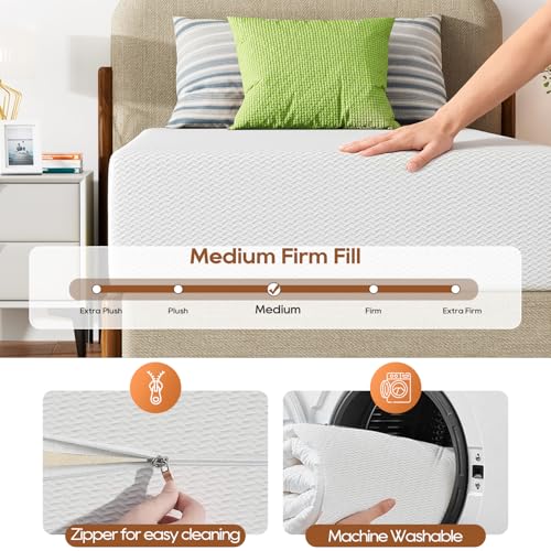 Image of FDW 12 Inch Twin XL Mattress, Medium Firm Base Foam, Breathable & Comfortable with Removable Washable Zipper Cover, Bed in a Box, CertiPUR-US Certified, White