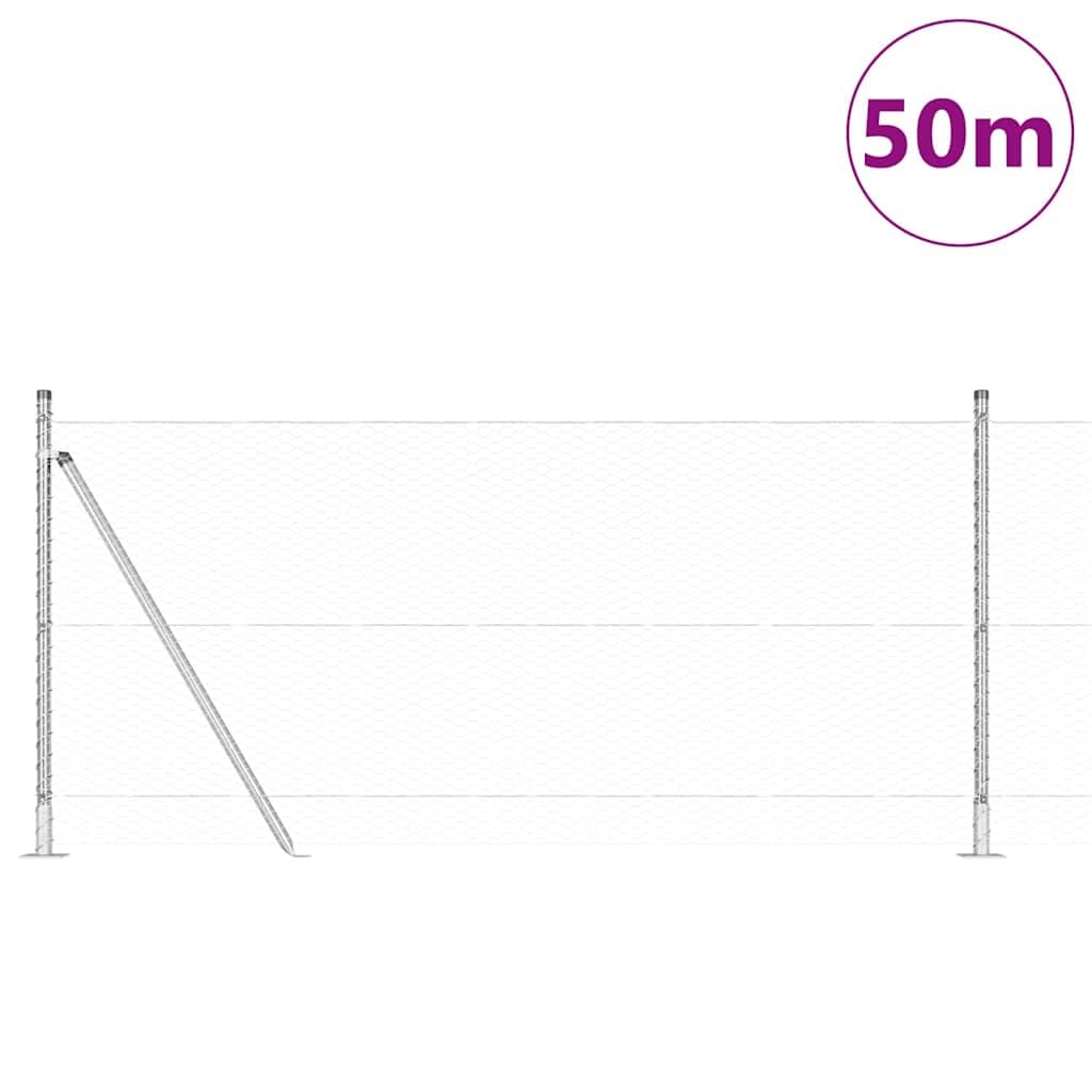 Postes de valla, plata, 50 x 0,8 m (malla de 25 mm), valla de jardín resistente para exteriores, barrera para mascotas, resistente a la corrosión, fácil instalación, duradera