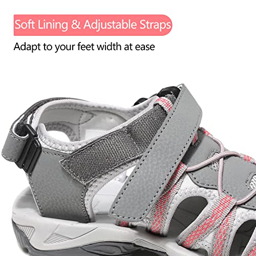 Anbenser Womens Athletic Outdoor Sandals Closed Toe Lightweight Adjustable Sport Hiking Sandals Non-Slip Durable Greypink Size 9 #TOP5