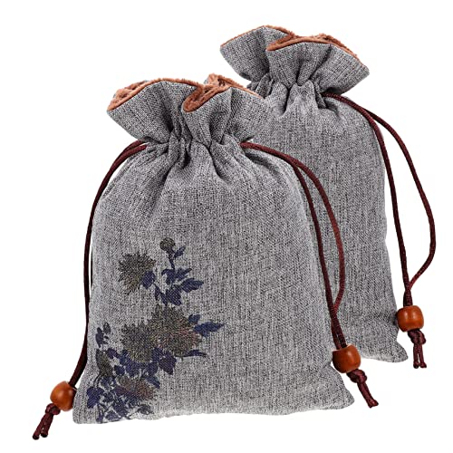 VALICLUD 2個 仏教のビーズブレスレット保管バッグ 結婚式 ポーチ 黄麻布の