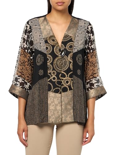 Ali Miles Women's Mixed Media Printed Woven Single Button Jacket