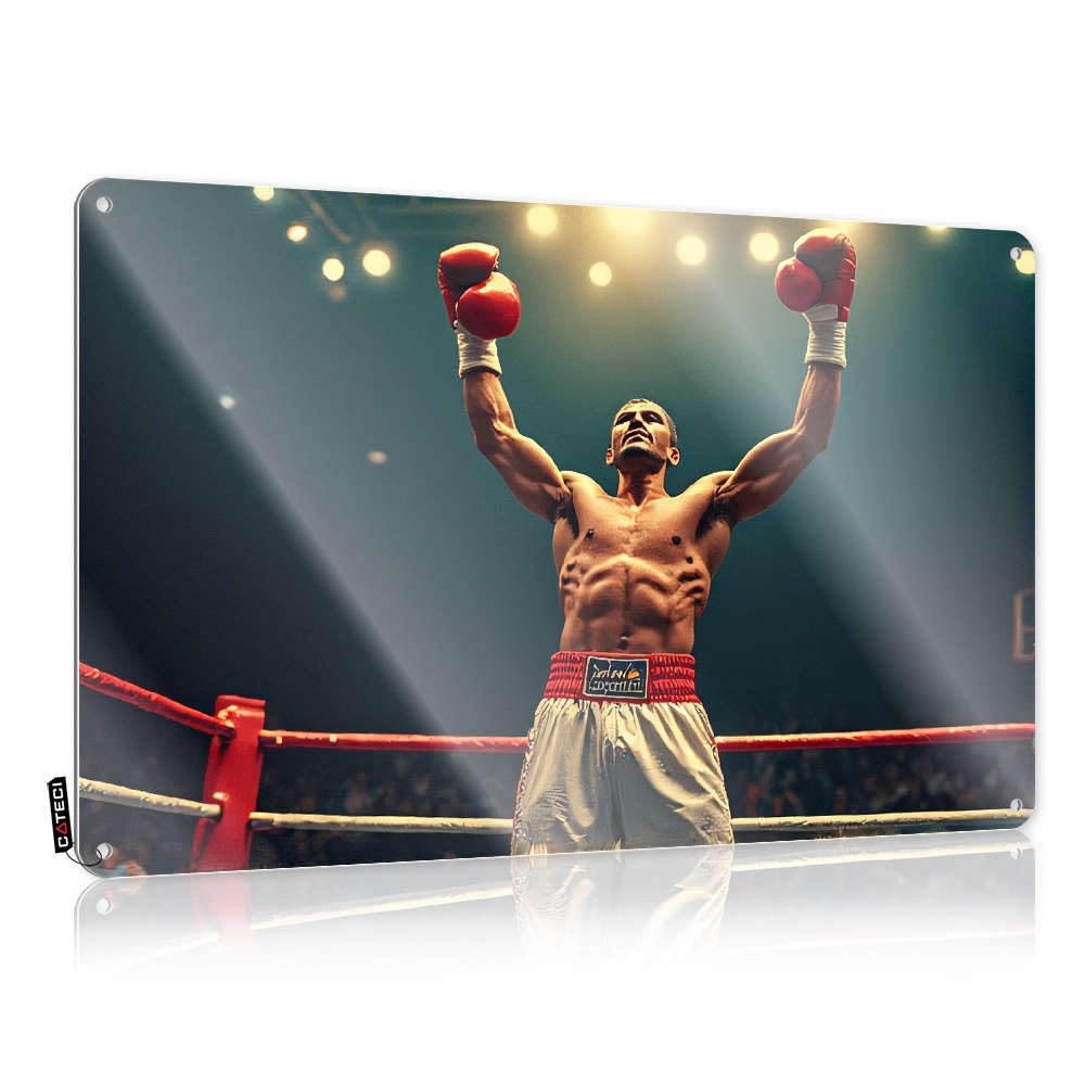 Tinsign Americana Vintage Wall Art - Boxer Celebrating Victory In The Ring. Rustic Wall Art Present Easy Hang For Entryway(30X40CM)