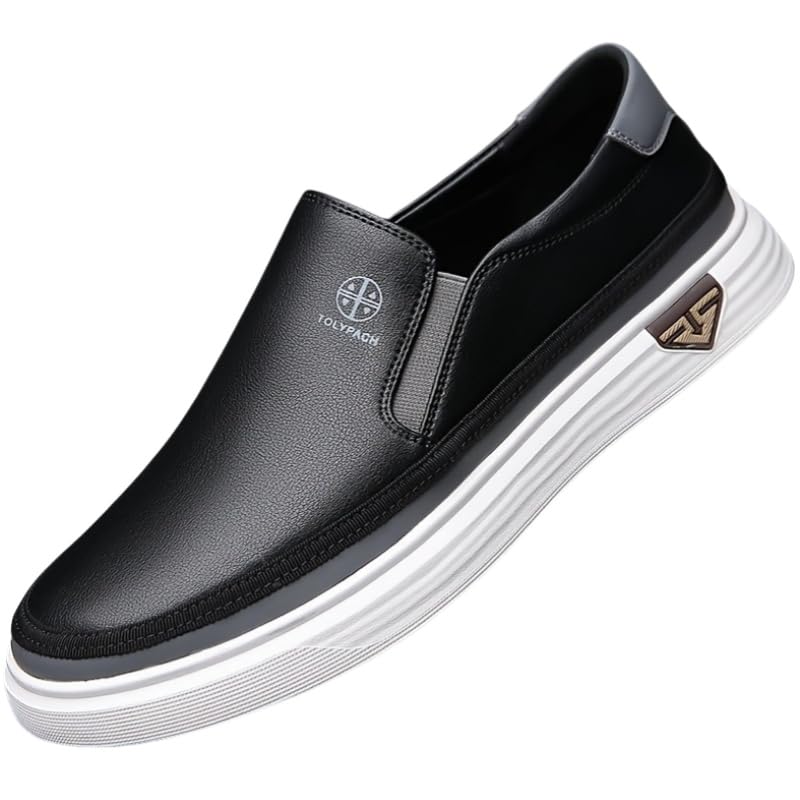 Men's Stylish - Soft Upper, Non-Slip Rubber Sole, White with Brown & Golden Accents, Comfortable for Everyday Casual Wear, Dressy Shoes