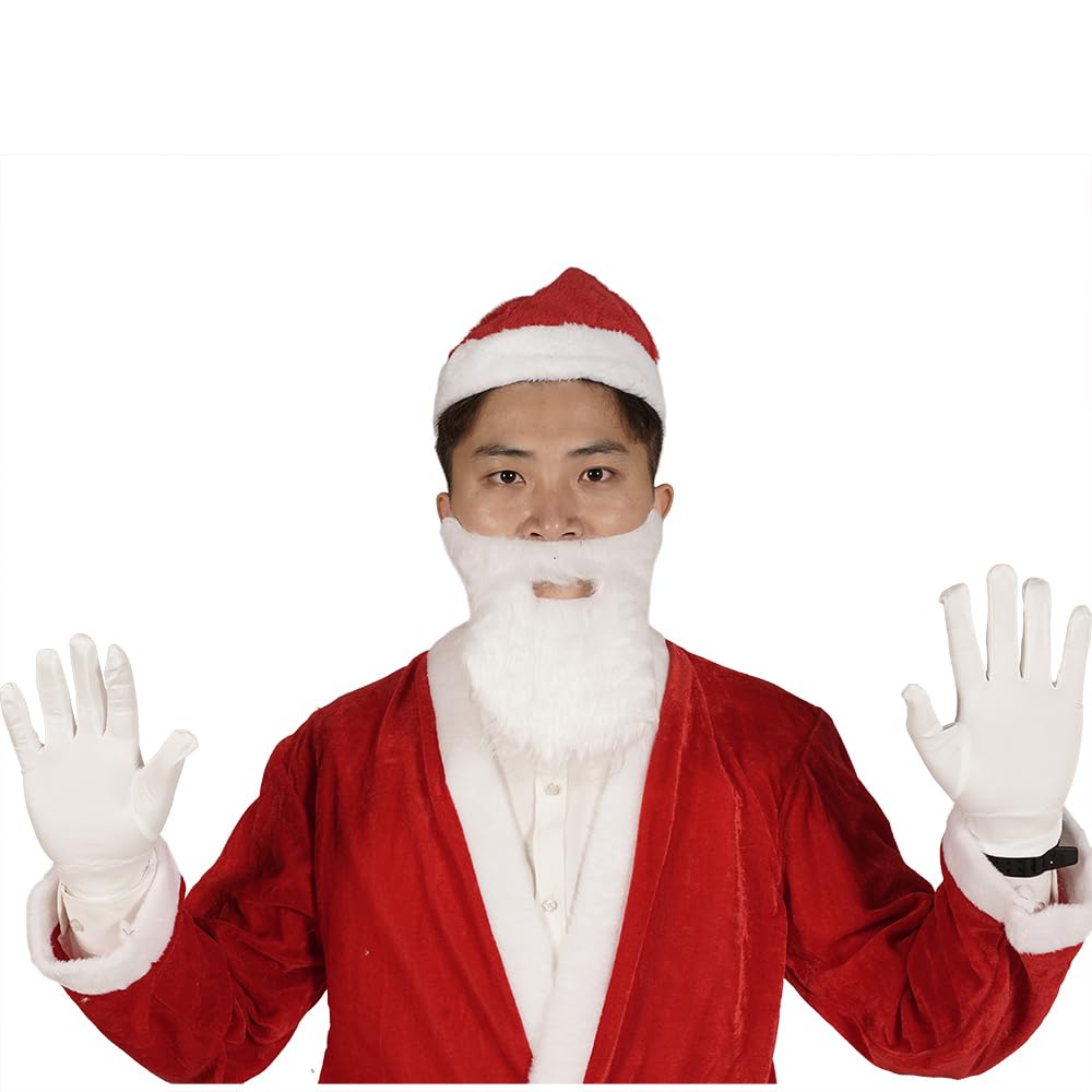 ZDOVLZZPON Santa Hats and Beard With White Gloves for Adults Christmas Costume Decorations Xmas Hats Santa Beard Mask Face Cover for Men Women, Set of 3
