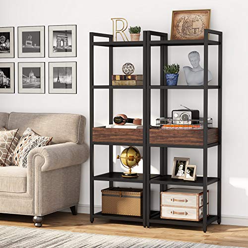 5-Tier Industrial Storage Shelf Organizer Set of 2 Tribesigns Tall Display Shelf Living Room Storage Tower Metal Free-Standing Bookshelf Narrow Shelves Bookcase for Home
