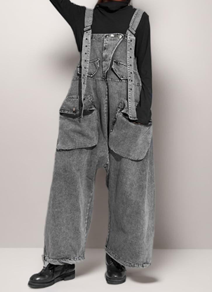 Mono vaquero holgado con tirantes ajustables y pernera ancha con bolsillos para mujer mono informal vintage con tirantes ajustables y pechera elástica