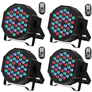 HOLDLAMP Lampe de Scène LED Par Lumières Disco 36W DMX RGBW avec Télécommande Sans Fil 8 Modes de Lumière Par Light pourJardin, Fête, Balcon, Bars, DJ, Concerts, Halloween, Noël – 4 PCS