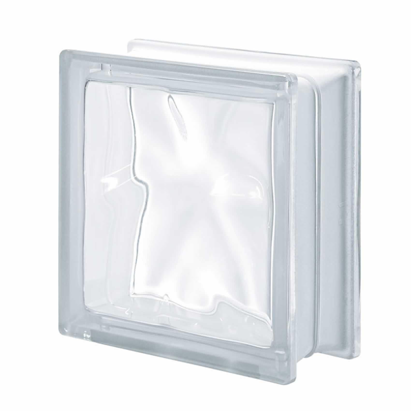 Vetromattone ondulato trasparente, mattone vetrocemento chiaro lucido 19x19x8 cm - 10 pezzi (Trasparente)