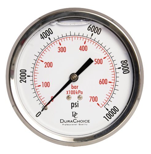 4" Oil Filled Pressure Gauge, 0-10,000 PSI, 1/4" NPT Center Back Mount