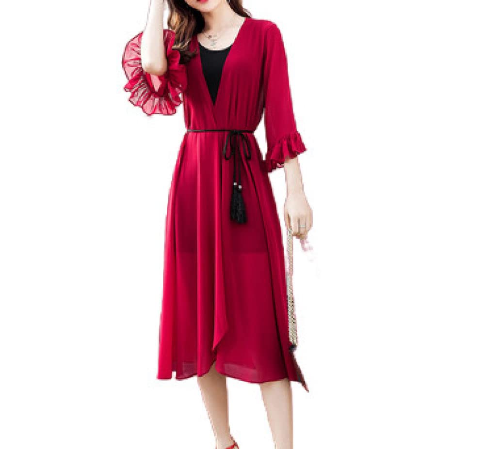 Strickjacken Für Damen,Damen Chiffon-Blusen Mit Glockenärmeln, Schal, Kimono, Strickjacke, Tunika, Party-Tops, Lässig, Strand, Bikini-Vertuschungen, Leichte Strickjacken Mit Offener Vorderseite Für