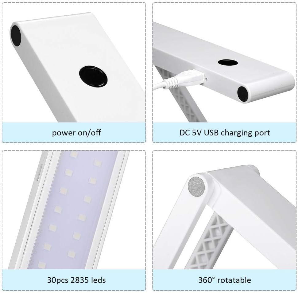 Miniatura 7 de GOTOTOP Lámpara de escritorio LED plegable portátil USB recargable luz de mesa 2 modos regulable para leer estudiar camping dormitorio oficina 300lm