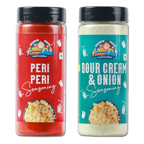 Image of Time Out Popcorn Peri Peri and Sour Cream n Onion Seasoning, Multi-Purpose Powder, Popcorn and Snacks Flavoring,Pack of 2, 100g Each