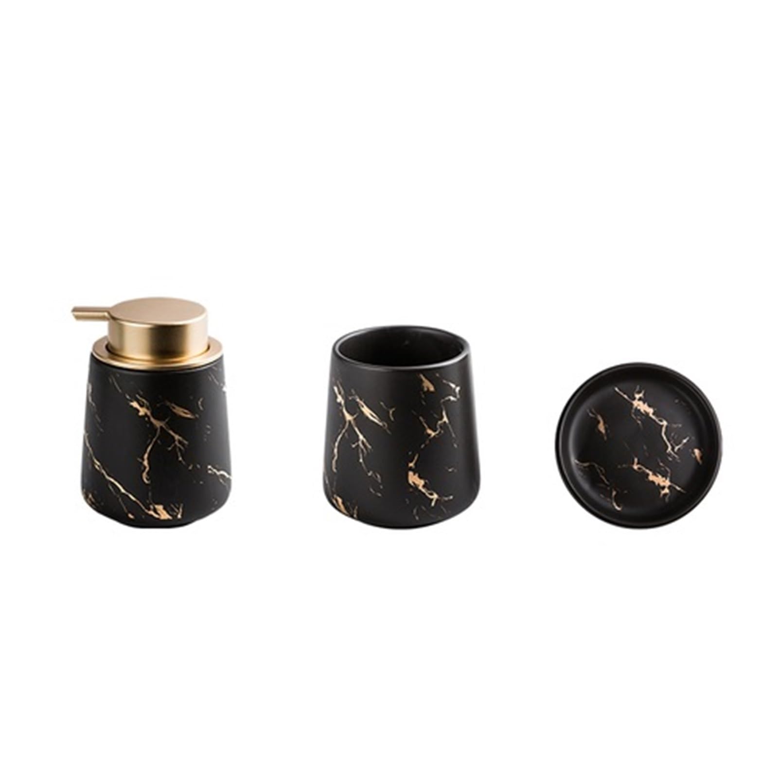 Marbling Texture Ceramic Bathroom Set Portable Soap Dispenser Cup Toothbrush Lotion Bottle Box Bath Supplies(Black 3pcs)