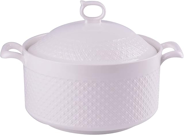 Hengqiyuan Double Handled Tureen Soup Bowls with Lid, White Ceramic Soup Pot Serving Soup Bowl with Lid Ceramic Soup Bowls with Handles Household Restaurant Use,2200ML