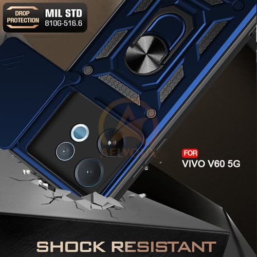 Image of Armor Bumper Back Cover Case for Vivo V60 / V60e / T4 Pro 5G | Rotating Camera Cover, Ring Holder & Kickstand | Heavy Duty & 360 Degree Protection Vivo V60 / V60e / T4 Pro 5G Back Cover (Blue)
