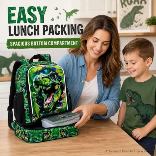 Image of 2 In 1 Dinosaur Backpack for Boys, 17 inch Kids Bookbag with Insulated Lunch Box, School Backpacks for Elementary Preschool Kindergarten (Black)