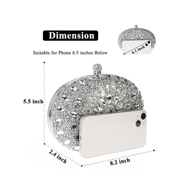 COAIMANEY Womens Sparkly Rhinestone Glitter Clutch Purse Evening Handbag Shoulder Bag for Wedding Party Prom, 2107-silver, 5.5.*8.2*2.4 inch - Image 3