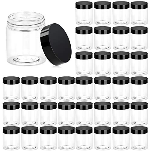 36 Pack 3 OZ Plastic Jars Round Clear Cosmetic Container Jars with Lids, Eternal Moment Plastic Slime Jars for Lotion, Cream, Ointments, Makeup, Eye shadow, Rhinestone, Samples, Pot , Travel Storage