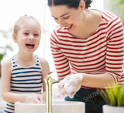 SHUNLI Brushed Gold Brass Waterfall Tall Sink Mixer Tap - Single Lever, Single Hole Bathroom Faucet - Image 2