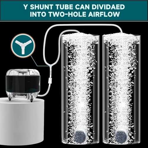 AQQA Aquarium Luftpumpe, 960L/H Leistungsstarke Sauerstoffpumpe Aquarium, Ultra-leiser Aquarium Sauerstoffpumpe mit 2 Einstellbare Luftauslässe, Y Shunt-Rohr