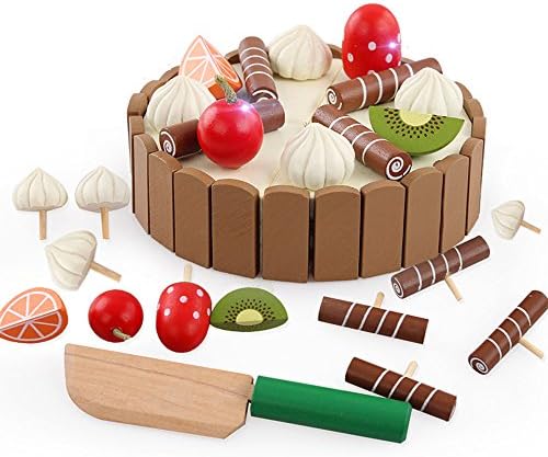Birthday Mini Cake Toys for Girls and Boys, Xben Wooden Chocolate Cake with Cutter - Children Kids' Magnetic Educational Play Food Toy Set Gift