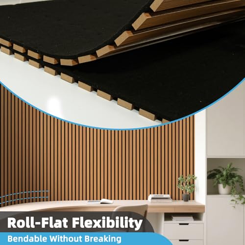 Image of Art3d Roll-Flat Acoustic Wood Slat Wall Panel, 95.3 x 23.8 in, 1-Pack, Teak