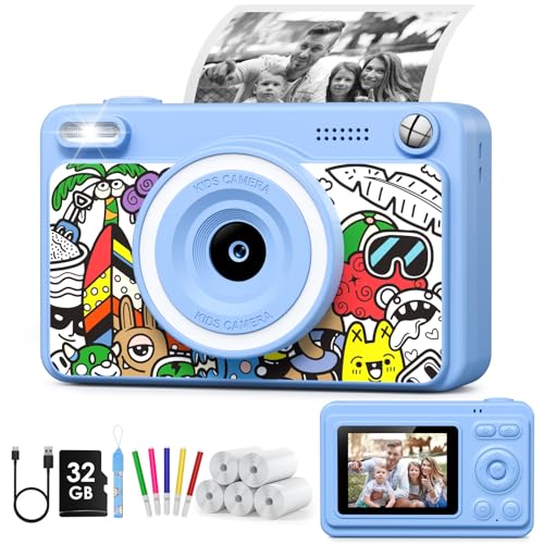 GREENKINDER Camara Fotos Infantil Instantanea,HD/1080P Cámara Instantánea para Niños con Tarjeta de 32GB y 5 Rollos de Papel Térmico,Camara Fotos Infantil Regalos de Juguete para Niños de 3 a 12