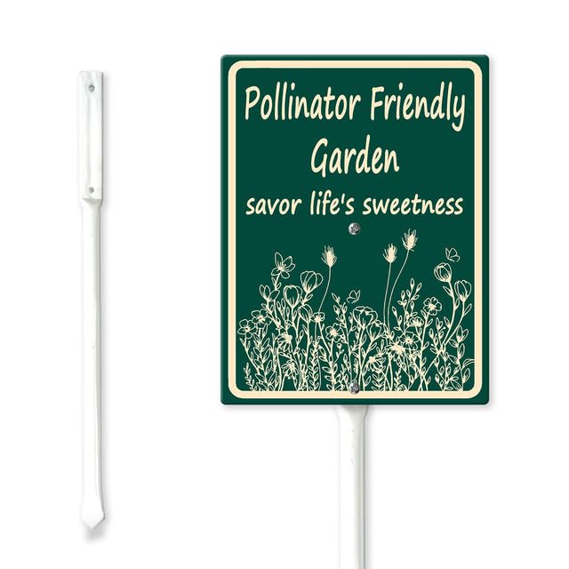 Geroclonup Pollinator Friendly Garden Savor Life's Sweetness Yard Sign with Stake Outdoor Yard Sign Rustproof Aluminum Sign Fade Resistant Lawn Decoration for Outdoor Garden Lawn 17.5x22cm