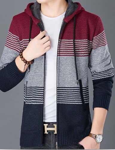 Image of Kinkia Men's Zip Up Hoodies Casual Long Sleeve Full Zipper Sherpa Fleece Lined Knit Cardigan Sweater Jacket with Pockets