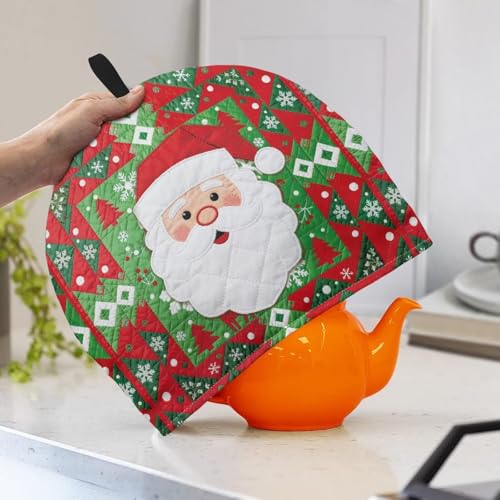 Image of Santa Claus Print Large Tea Cozy for Teapot Thick Tea Pot Cover Home Kitchen Decoration Insulated Teapot Cozy Dust Kitchen Accessories