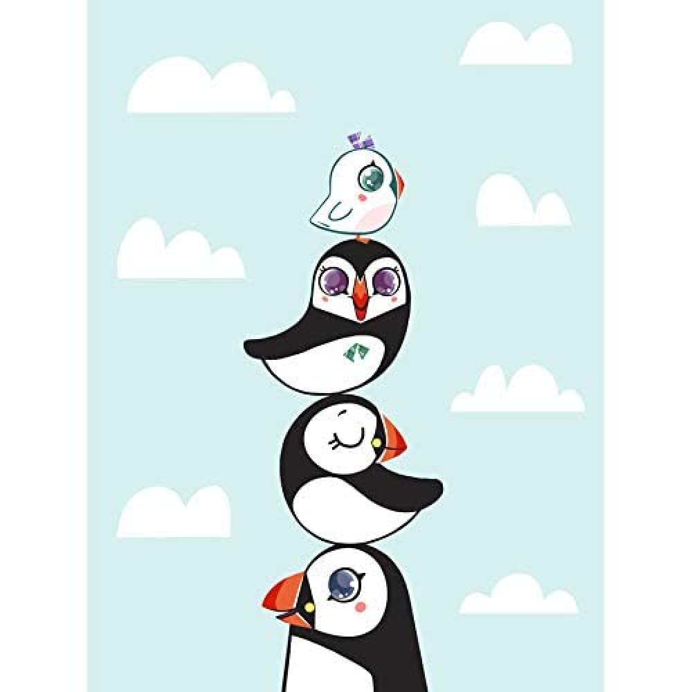 Wee Blue Coo Puffins Family Stacked Unframed Art Print Poster Wall Decor 12x16 inch