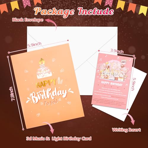 Image of INPHER Birthday Cards for Women Pop Up Happy Birthday Card Blowable LED Candle Light and Music Birthday Gifts for Women Mom Wife Grandma Rose Gold