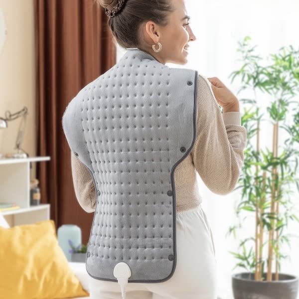 Cuscino riscaldante elettrico per fisioterapia, coperta elettrica, allevia il dolore alla schiena muscolare, spalla e nuca, 3 livelli di temperatura, 100 W, grigio