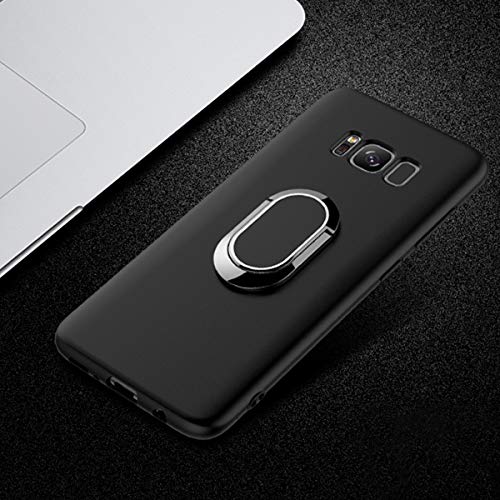 7Pite Compatible with Galaxy S8 Case Galaxy S8 Plus Cover, Slim Soft Silicone Shockproof Cover 360 Rotating Magnetic Car Mount Ring Holder Kickstand Protective Shell (Black, Galaxy S8 Plus)