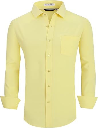 Alex Vando Mens Dress Shirt Wrinkle Free Regular Fit 4-Way Stretch Button Down Shirts