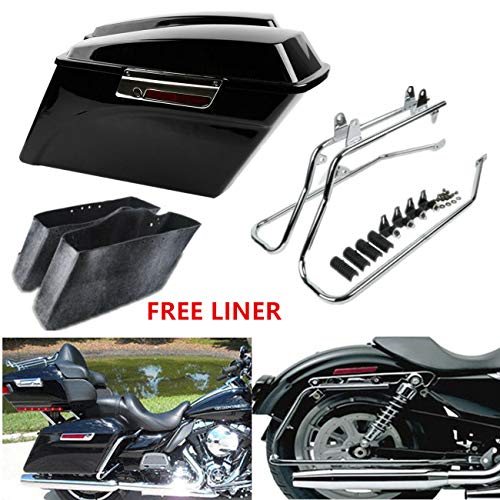 TCT-MOTORPARTS Gloss Black Hard Saddlebags w/Conversion Bracket Kit Fit For Harley Heritage Softail Deluxe Fatboy FLSTF EFI FLSTFI Springer Night Train 1984-2017