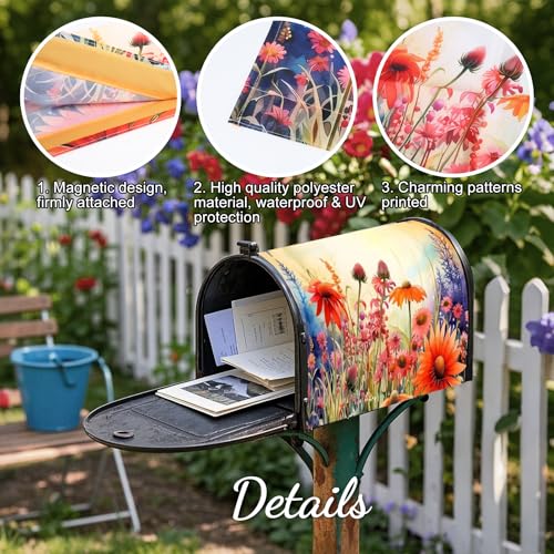 Image of Mailbox Covers Magnetic Standard Size, Printed Floral Magnetic Cover for Postbox, 18 x 21 Inch Waterproof Post Wraps Outdoor Garden Yard Home Decor (Flower)