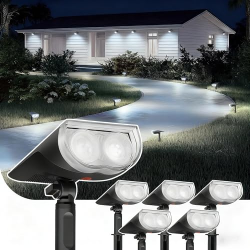 Linkind Solar Lights Outdoor StarRayS, Bright Solar Spot Lights Outdoor, IP67 Waterproof Spotlights for Garden Yard Landscape Walkway Patio Tree (Daylight, 6 Pack)