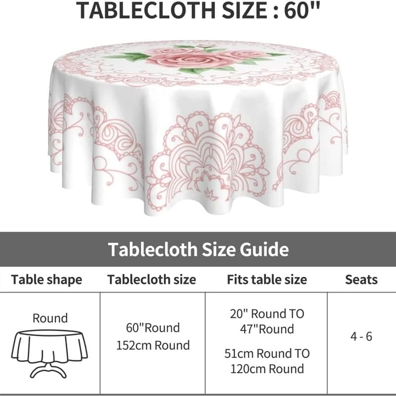 ダイニングテーブルクロス キッチンテーブルカバー ピンクフローラルラウンドテーブルクロス 60インチ 防水生地 テーブル装飾 ホリデ